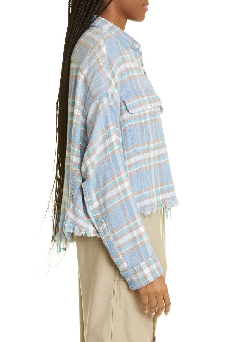 Plaid Cotton Flannel Crop Work Shirt, Alternate, color, BLUE/ GREEN PLAID
