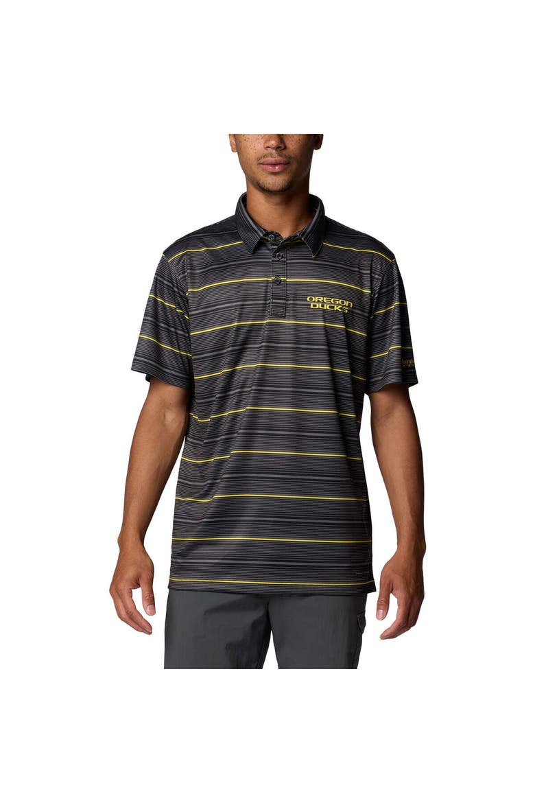 Men's Columbia Black Oregon Ducks PFG Super Terminal Tackle™ Omni-Shade™ Stripe Polo, Main, color, Black