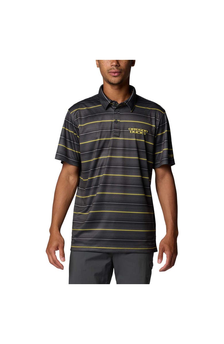 Columbia Men's Columbia Black Oregon Ducks PFG Super Terminal Tackle<sup>™</sup> Omni-Shade<sup>™</sup> Stripe Polo, Main, color, Black