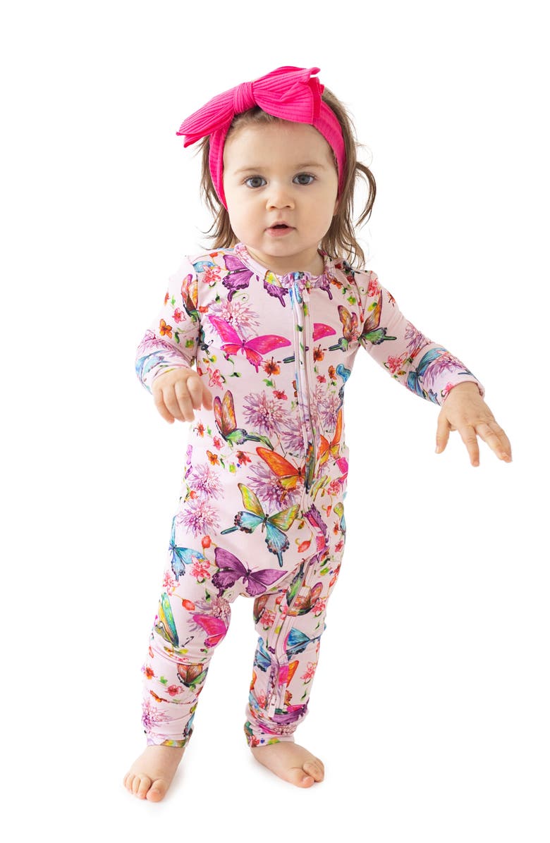 Posh Peanut Watercolor Butterfly Fitted Convertible Footie Pajamas, Alternate, color, Open Pink