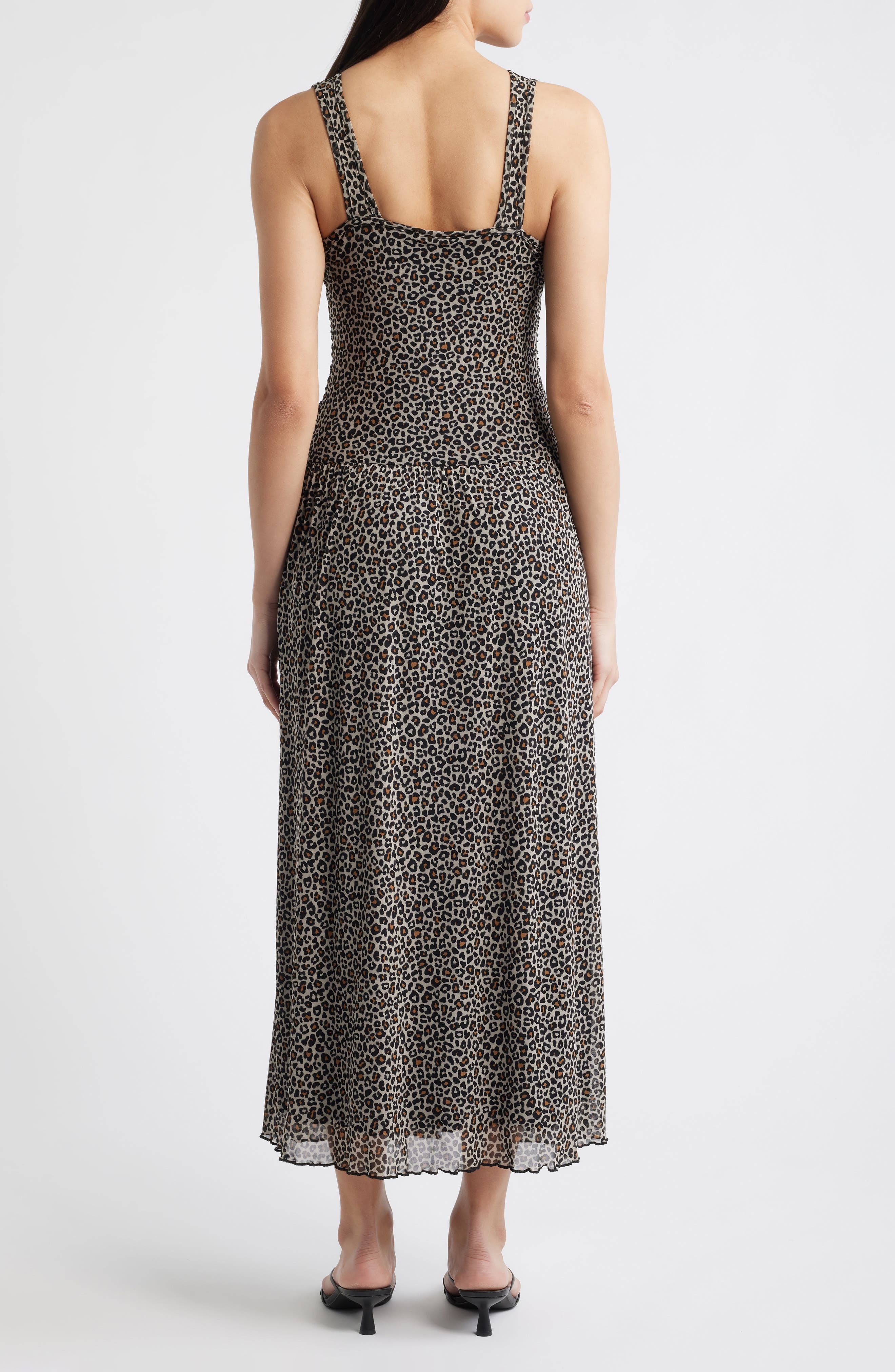 Leopard Print Ruched Mesh Maxi Dress - image 2