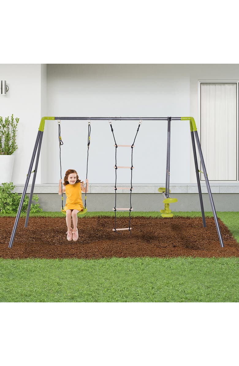 HOMCOM 3-in-1 Kid Backyard Swing Set with Swing Seat, Glider, Climbing Ladder, Alternate, color, 