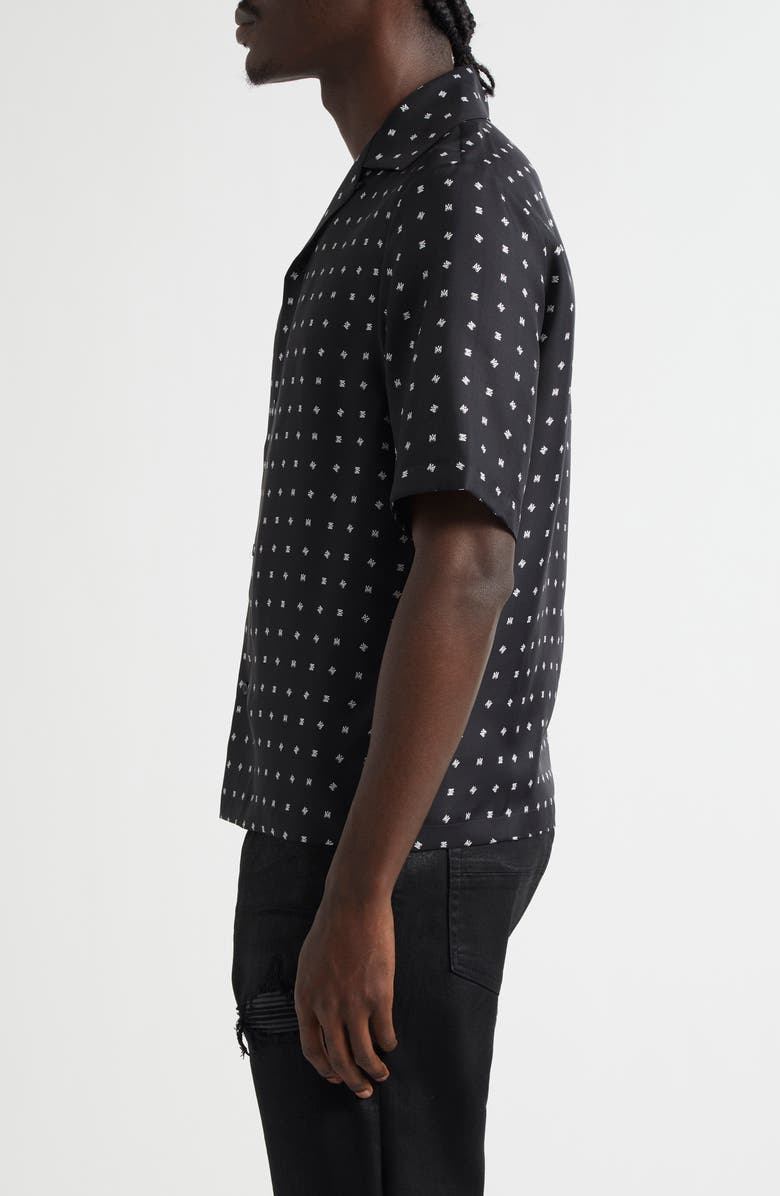 AMIRI Mix & Match Monogram Logo Print Silk Camp Shirt, Alternate, color, Black