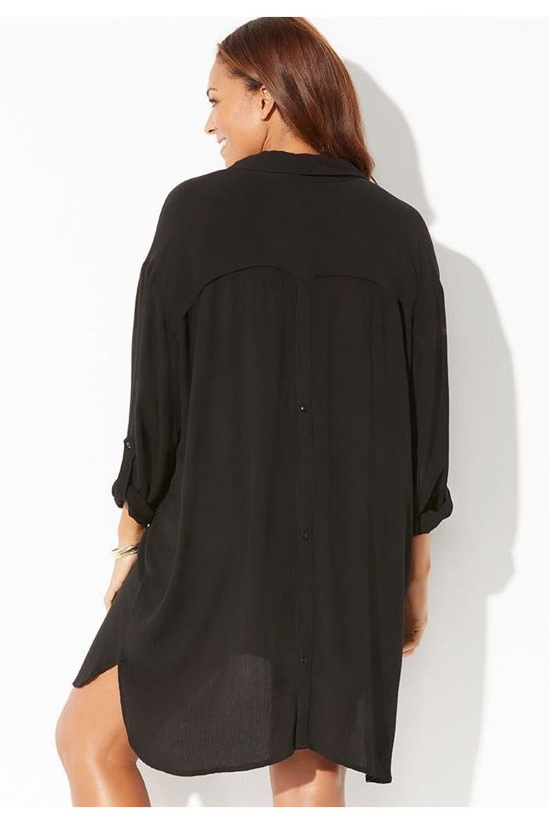 Shea High Low Button Front Cover Up Shirt, Alternate, color, Black