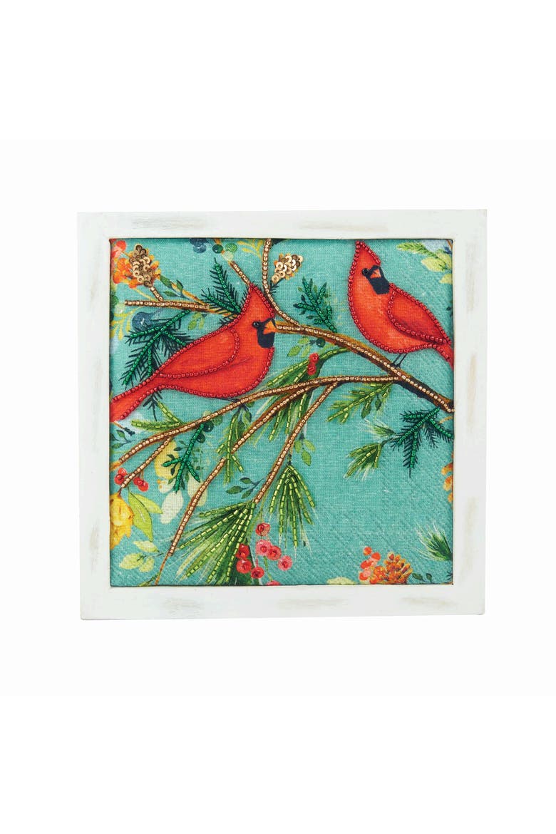 Embellished Cardinals Shelf Sitter Block, Main, color, Green
