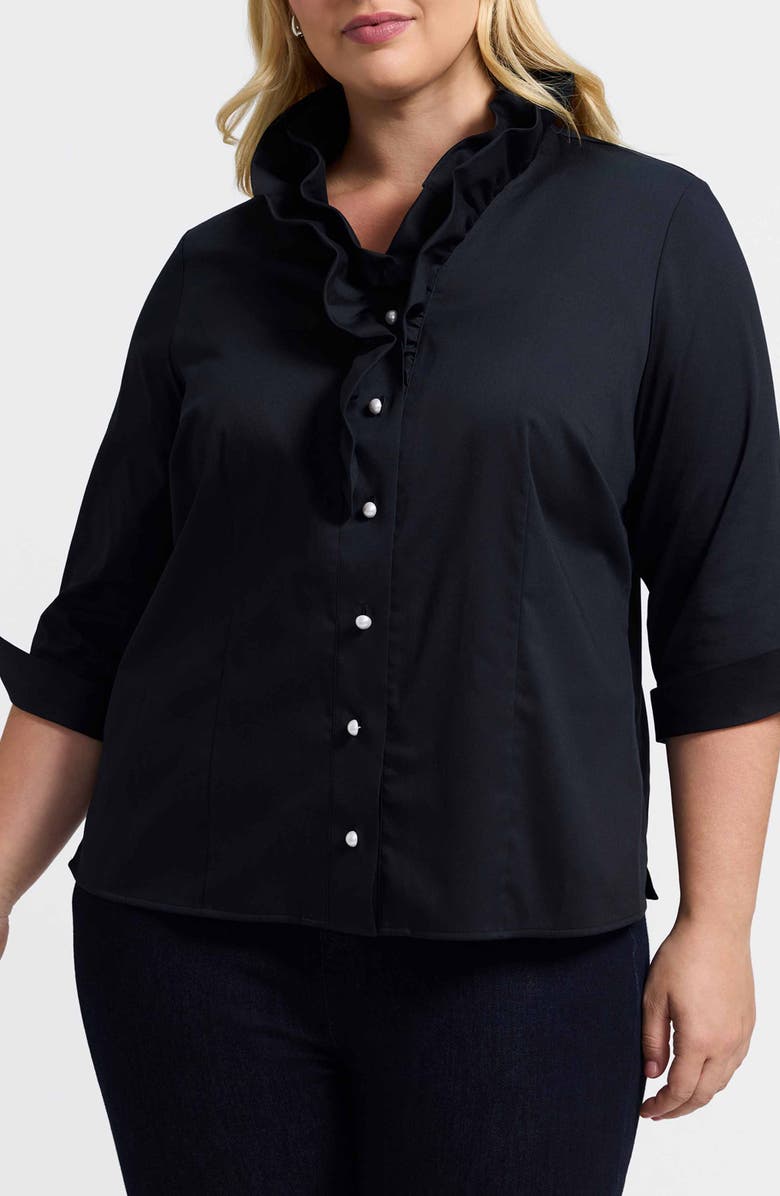 Foxcroft Edith Ruffl Shirt, Main, color, Black
