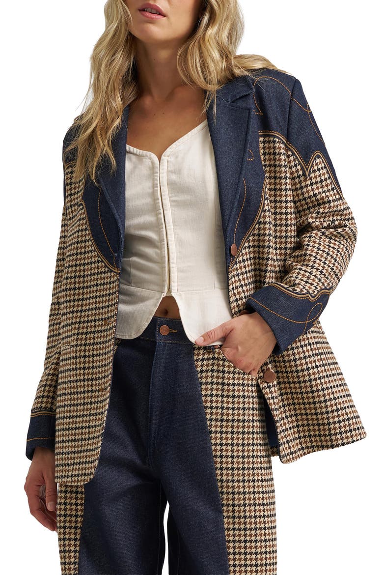 Houndstooth Cotton Blazer, Main, color, RINSE