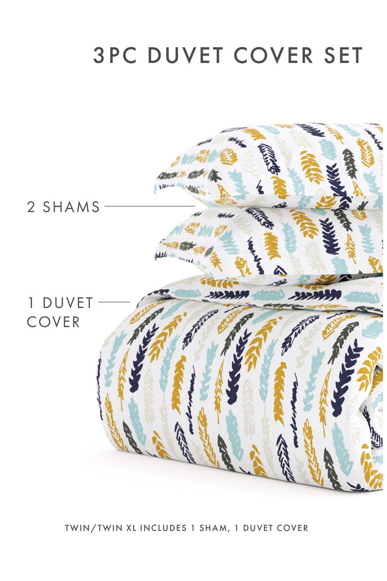 HOME SPUN Premium Ultra Soft Feathers Pattern 3-Piece Duvet Cover Set, Alternate, color, NAVY