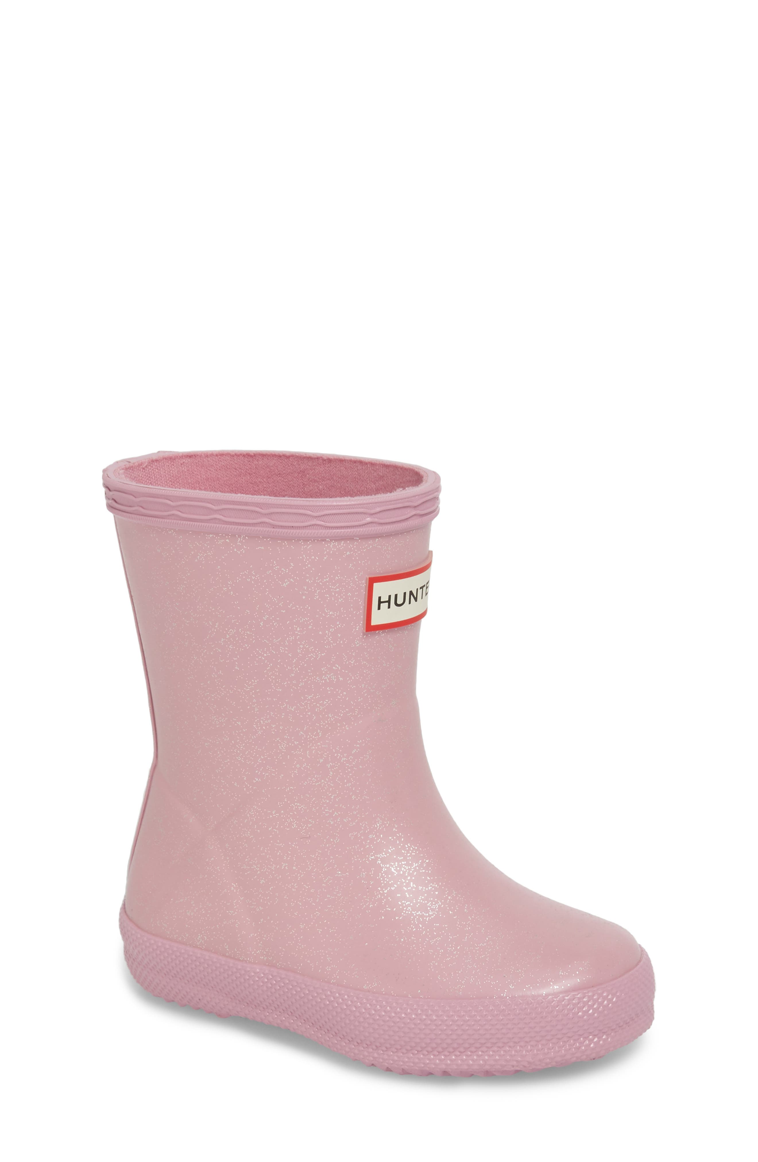 'First Classic' Glitter Rain Boot, Main, color, BLOSSOM