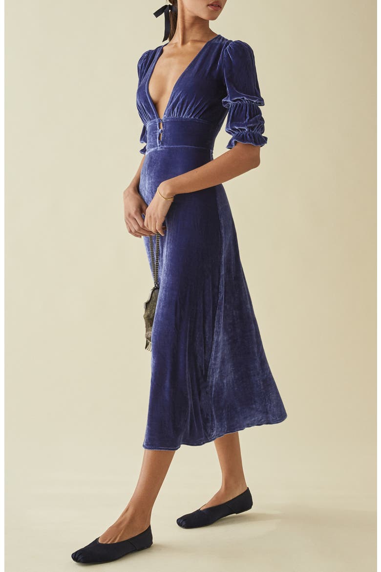 Maura Velvet Midi Dress, Alternate, color, DANUBE