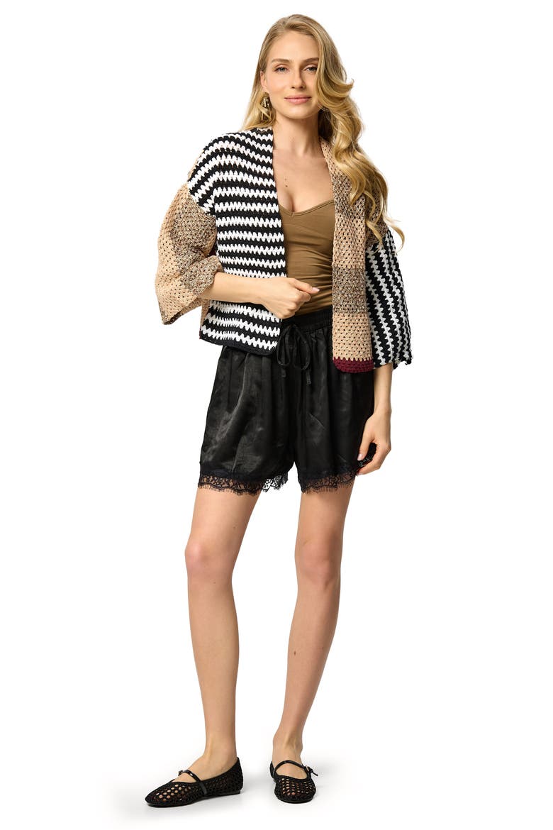 Birdie Cotton Patchwork Cardigan, Alternate, color, BLACK