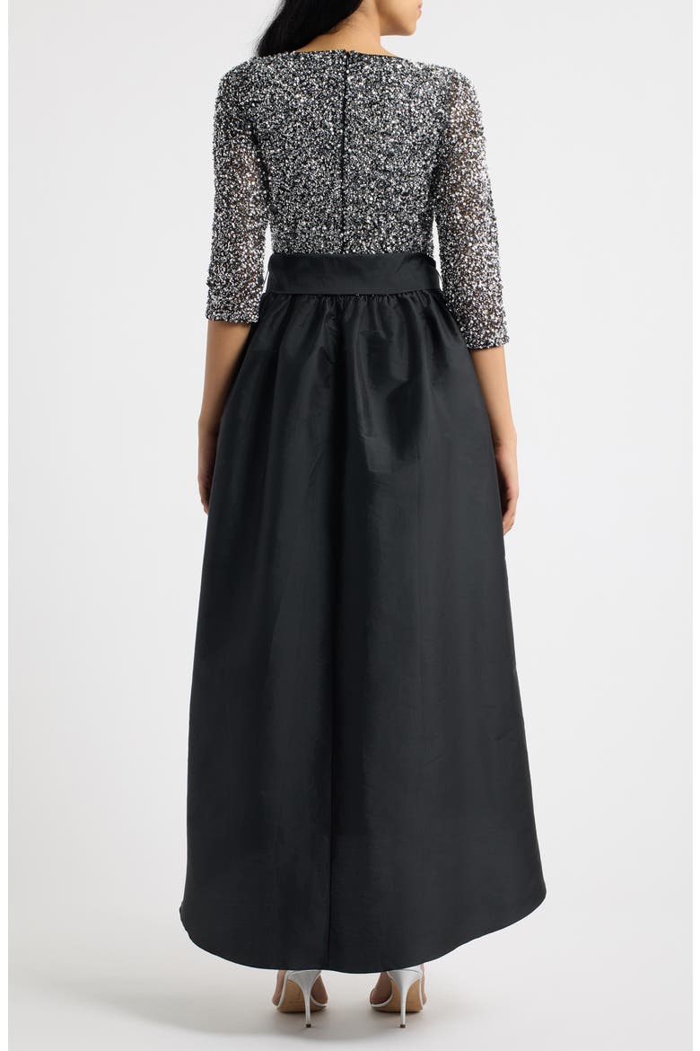 Beaded Bodice Taffeta A-Line Gown, Alternate, color, BLACK/SILVER 013