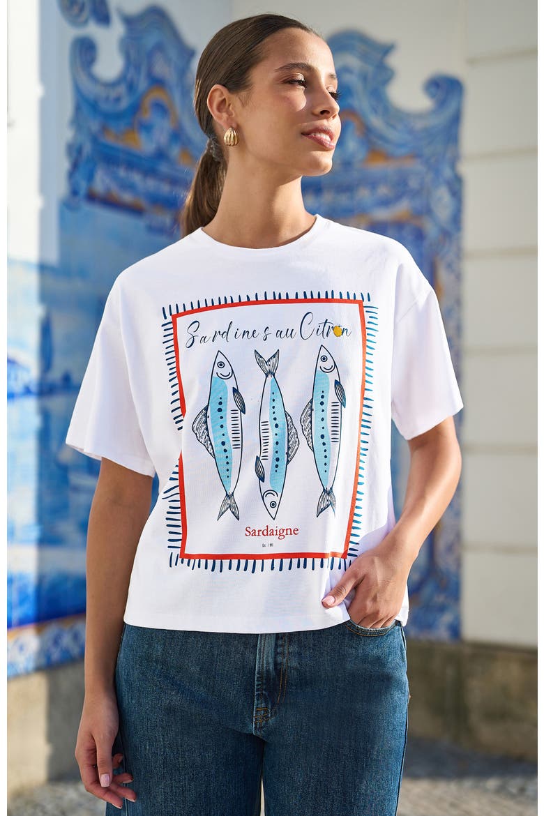Cotton Summer Motif T-Shirt, Alternate, color, White