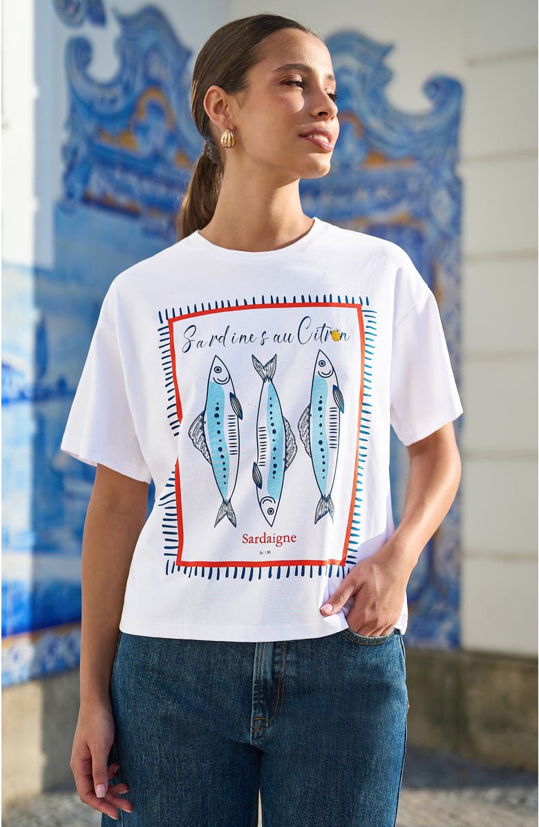 Yumi Cotton Summer Motif T-Shirt, Alternate, color, White