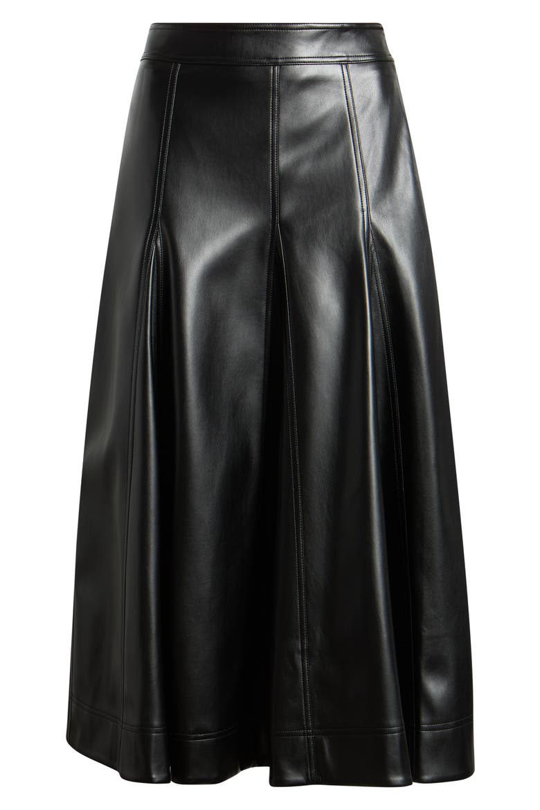 The Mireille Faux Leather Midi Skirt, Alternate, color, NOIR
