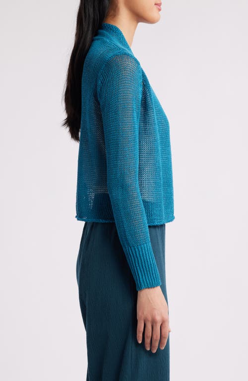 Eileen Fisher Petite Knit Organic Linen-cotton Cardigan In Blue