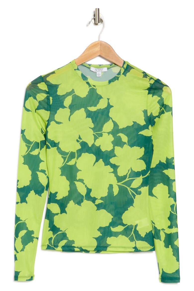 Sunny Long Sleeve Mesh Top, Alternate, color, LIME SHADOW FLORAL