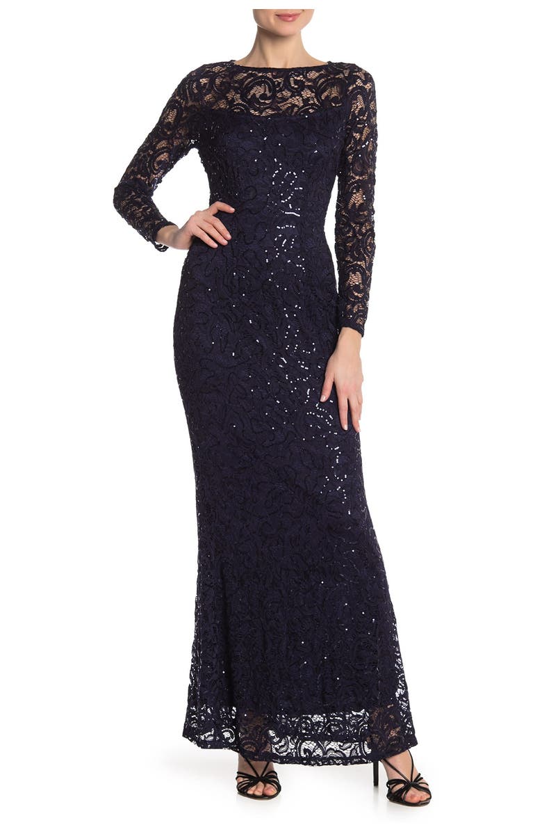 Sequin Lace Long Sleeve Gown