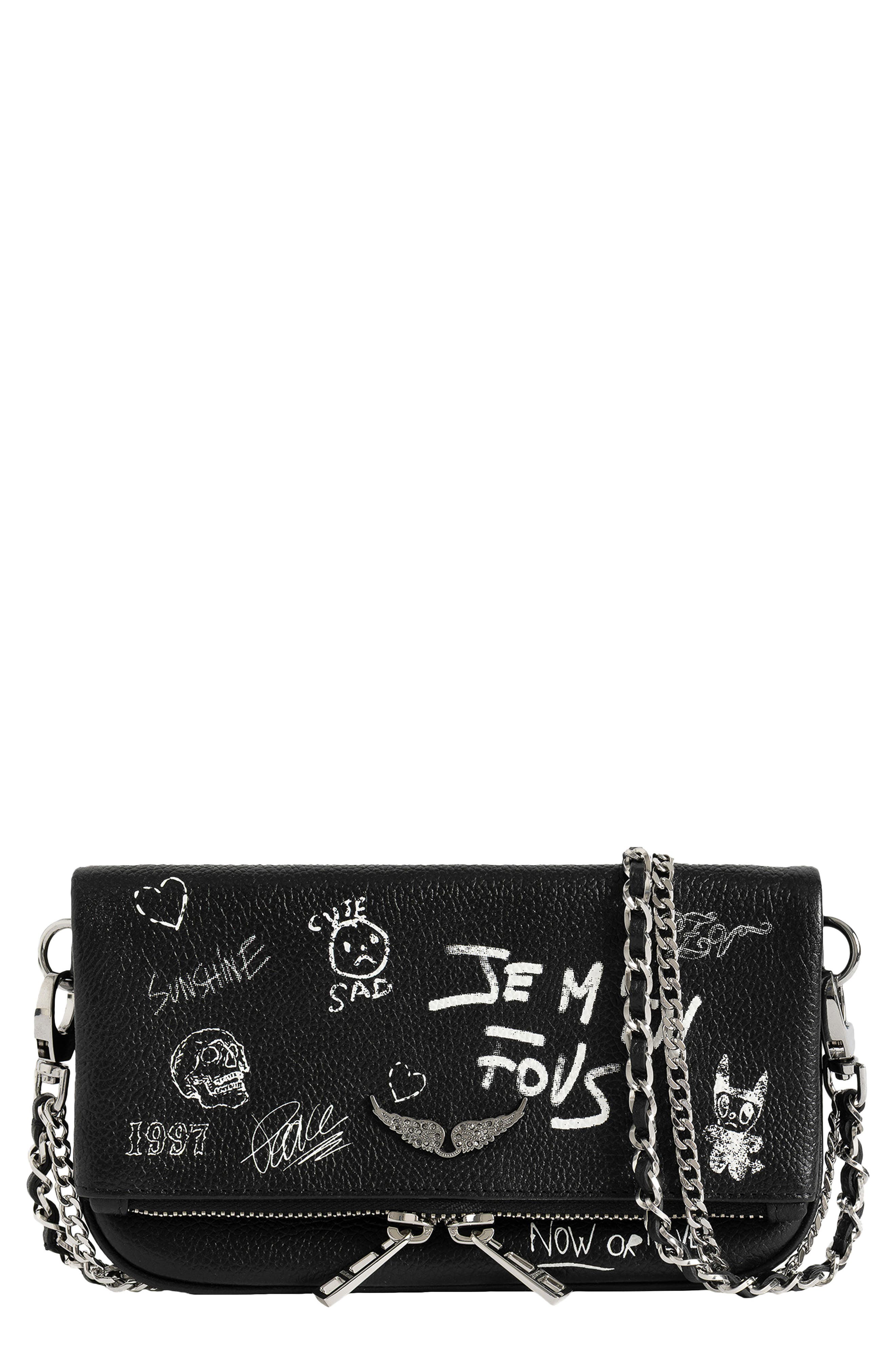 Rock Nano Arty Tag Leather Crossbody Bag, Main, color, BLACK