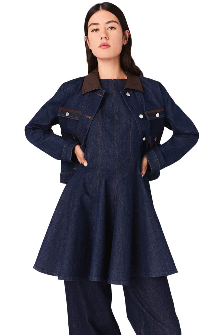 Denim jacket with faux leather, Alternate, color, Navy