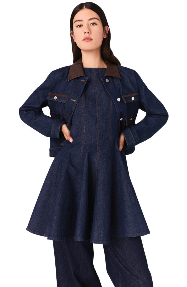 maje Denim jacket with faux leather, Alternate, color, Navy