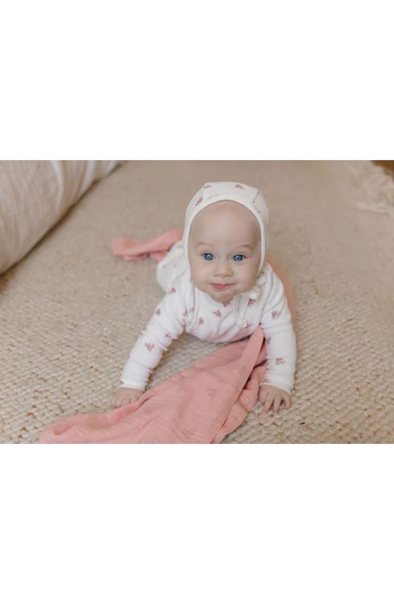 Ely's & Co. Velour Leaf Pattern Collection - Footie + Bonnet, Alternate, color, Ivory/Girl