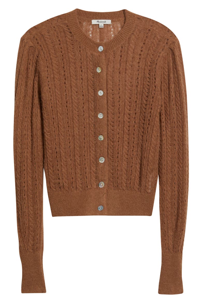 Pointelle Stitch Alpaca Blend Cardigan, Alternate, color, COFFEE