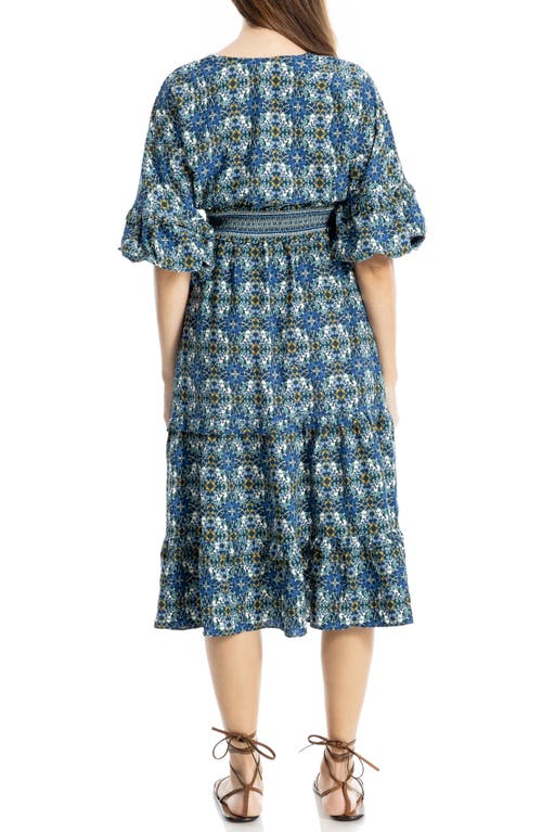 Max Studio Elbow Sleeve Ruffle Midi Dress In Blue