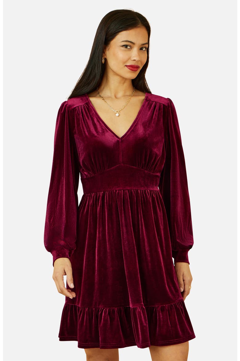 Velvet Long Sleeve Skater Dress, Alternate, color, Burgundy