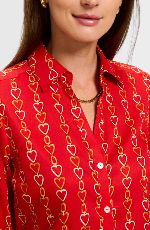 Foxcroft Mary Love Chain Print Cotton Button-up Shirt In Red/multi