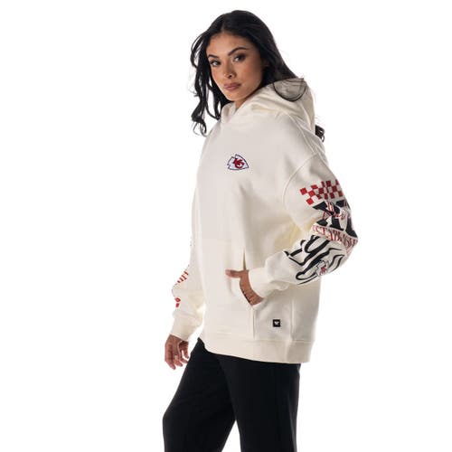 The Wild Collective Unisex Cream Kansas City Chiefs Stacked Graphic Sleeve Fleece Hoodie In White