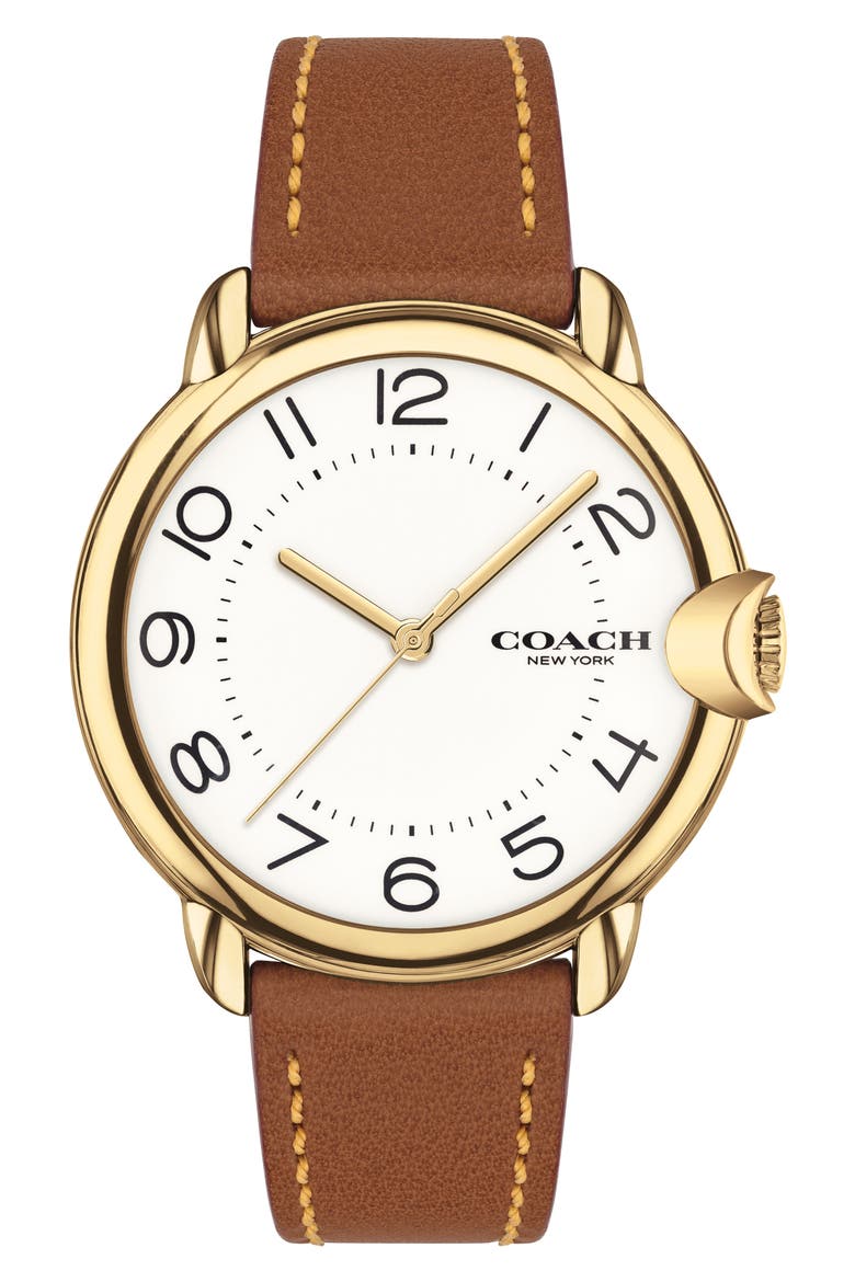 Arden Leather Strap Watch, 36mm, Main, color, WHITE
