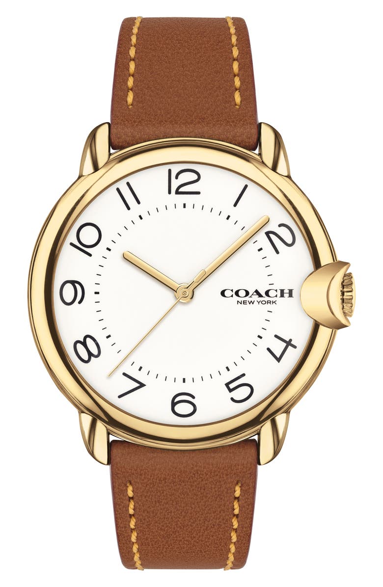COACH Arden Leather Strap Watch, 36mm, Main, color,