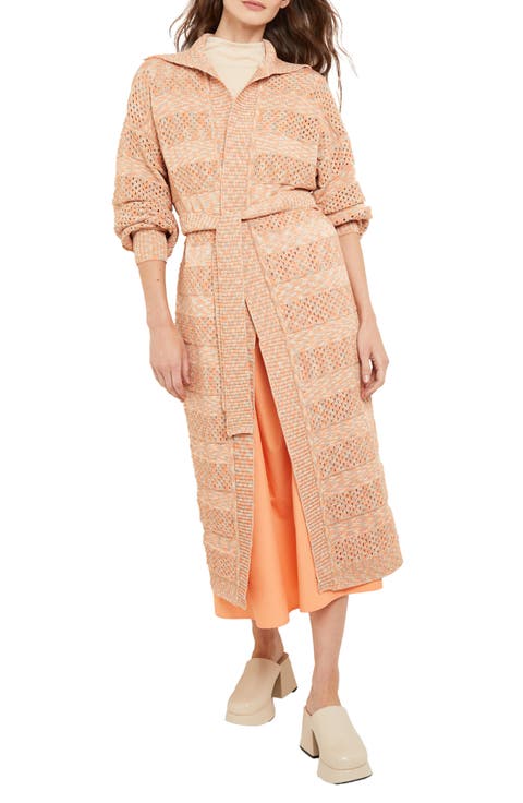 Pointelle Stitch Relaxed Belted Sweater Coat