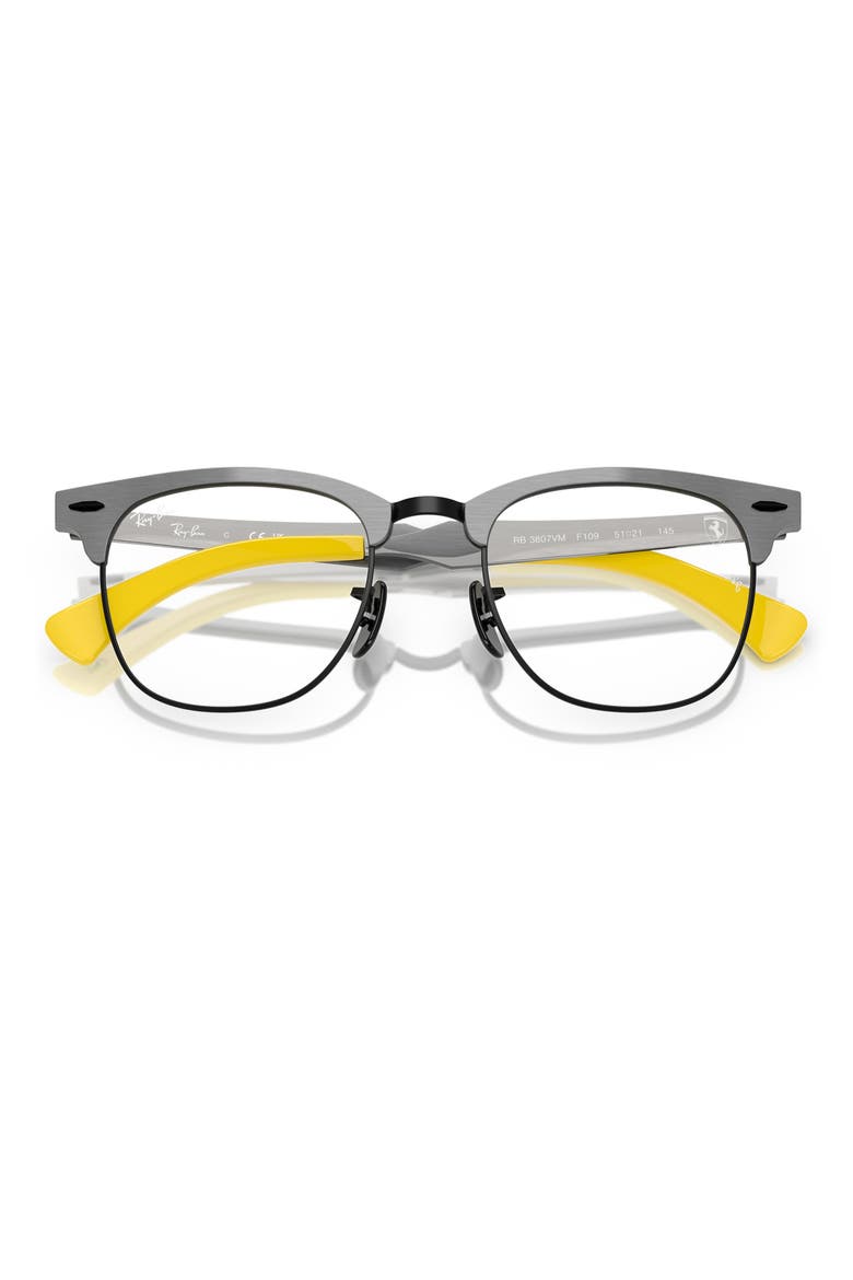 x Scuderia Ferrari 51mm Square Optical Glasses, Alternate, color, DARK GREY/ YELLOW
