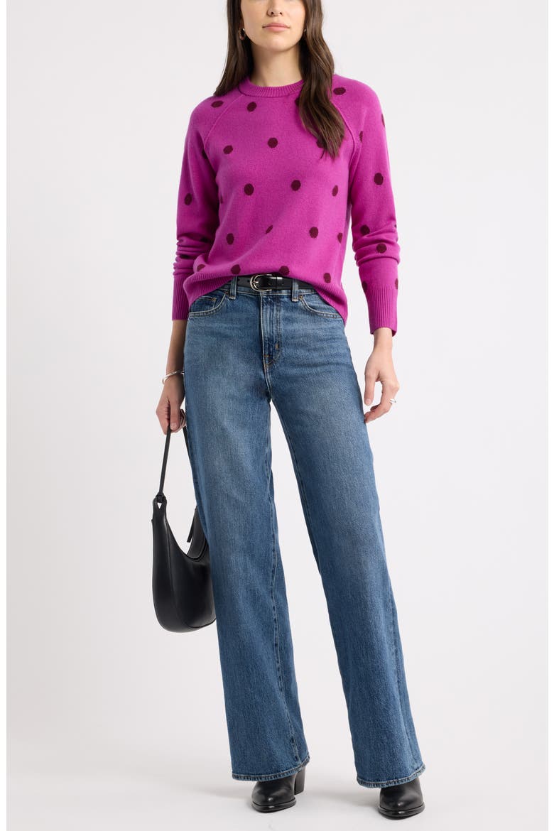 Wool & Cashmere Intarsia Crewneck Sweater, Alternate, color, PINK ASTER POLKA DOT