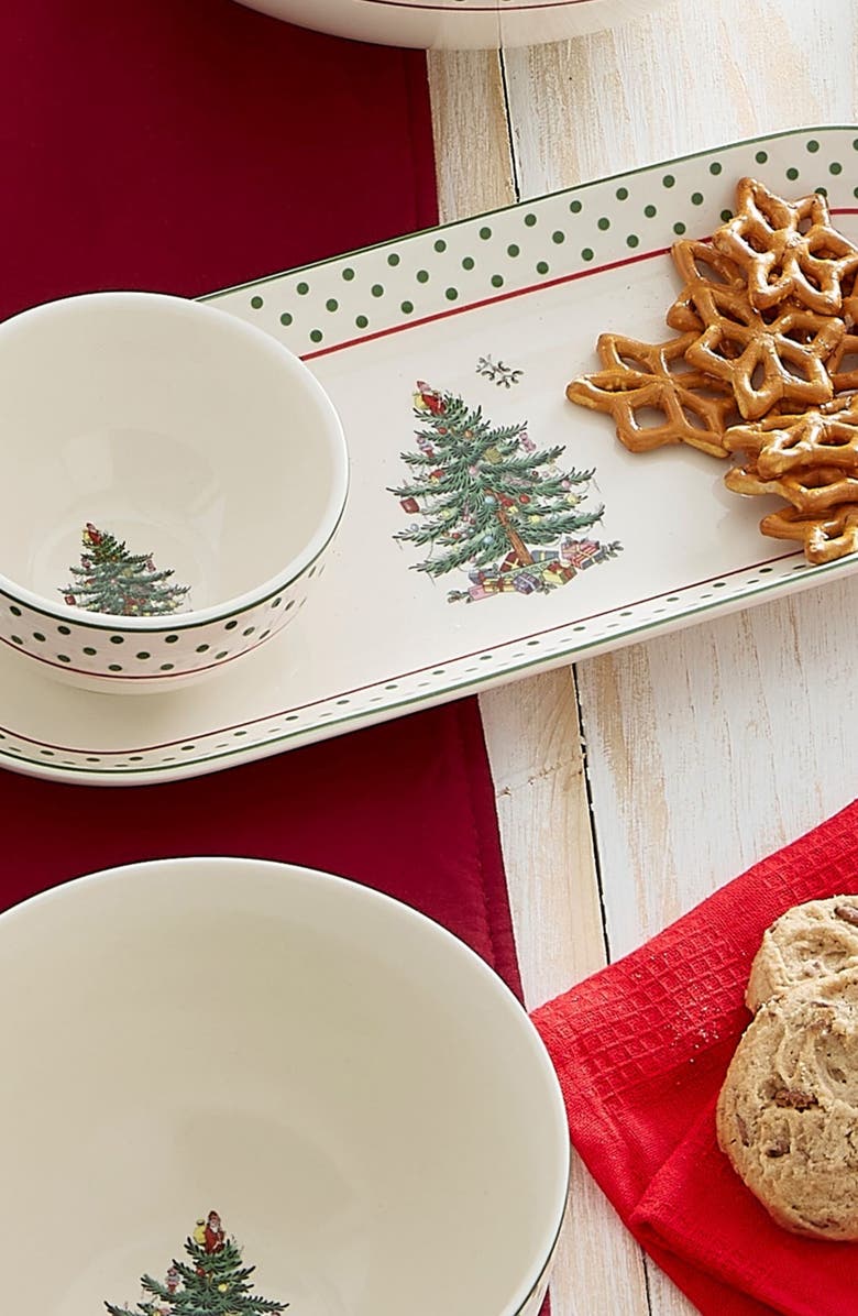 Spode Christmas Tree Polka Dot Oval Platter, Alternate, color, Green