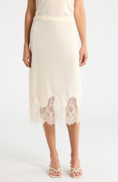 Satin Lace Midi Skirt