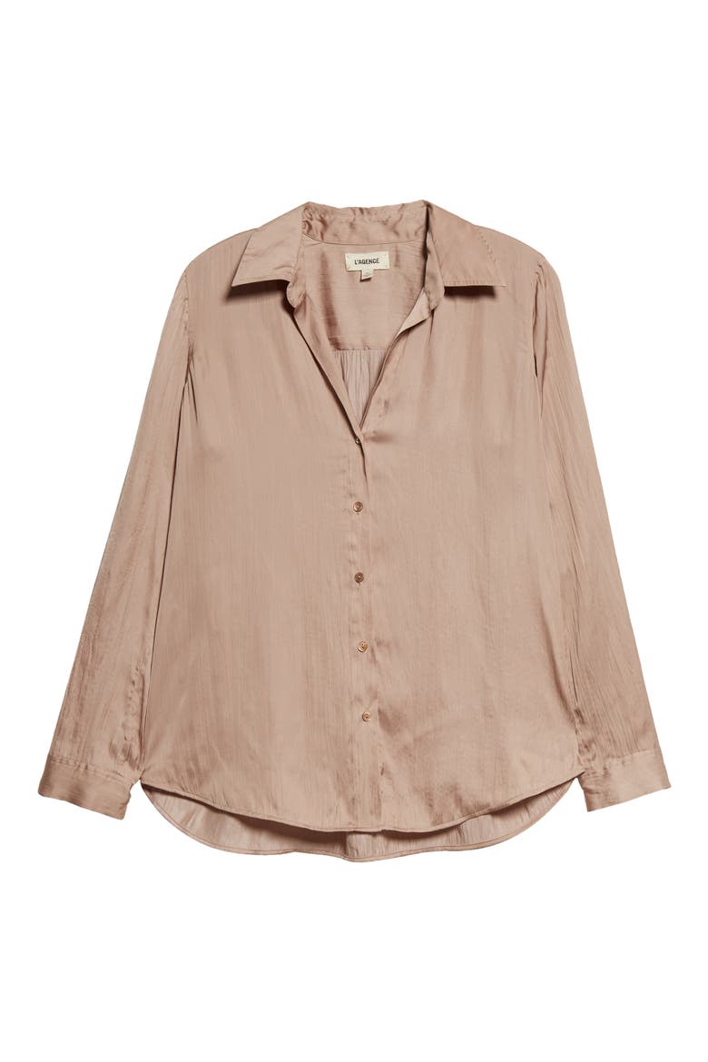 Nina Crinkle Satin Shirt, Alternate, color, CAPPUCCINO