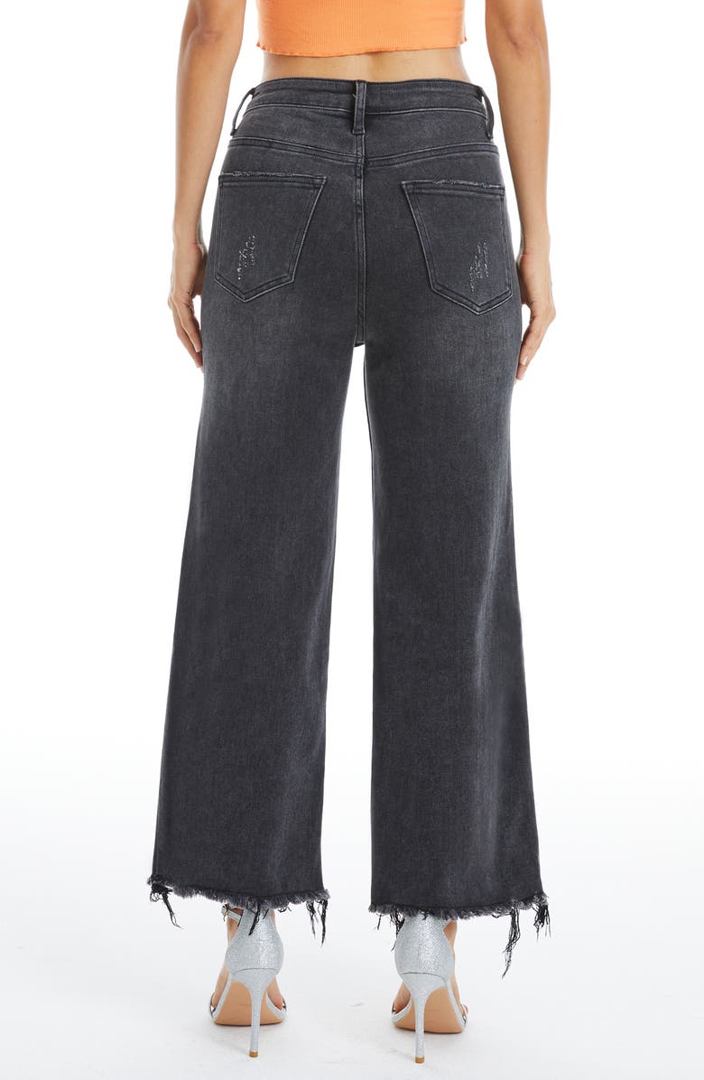 Bayeas High Waist Fray Hem Ankle Wide Leg Jeans, Alternate, color, Washed Black