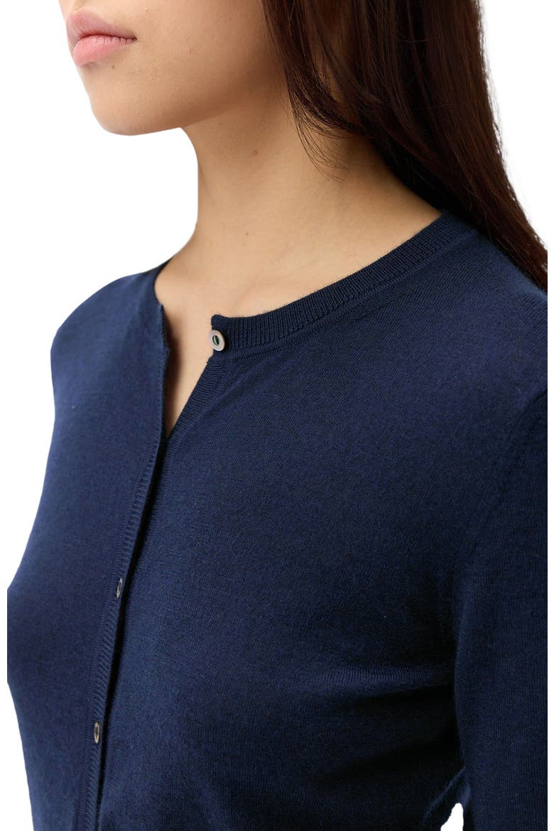 Cashmere-Silk Crew Neck Cardigan, Alternate, color, mood indigo