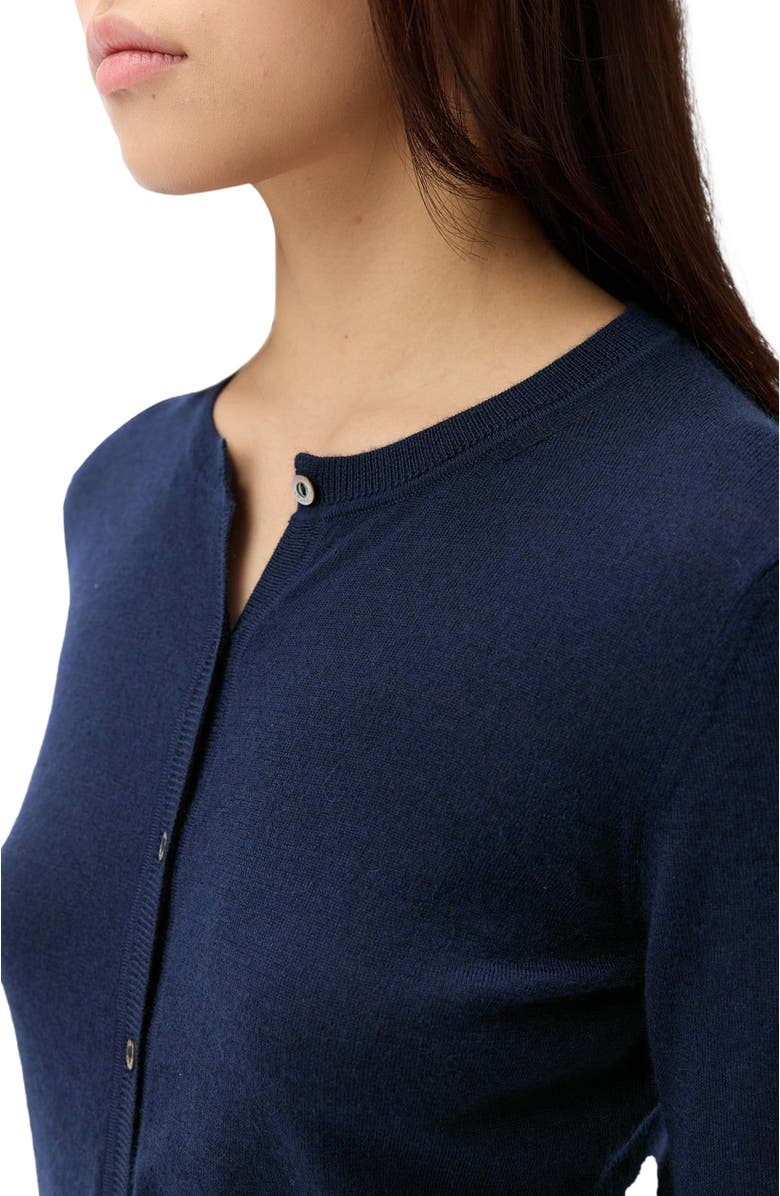 GOBI Mongolian Cashmere Cashmere-Silk Crew Neck Cardigan, Alternate, color, Mood Indigo