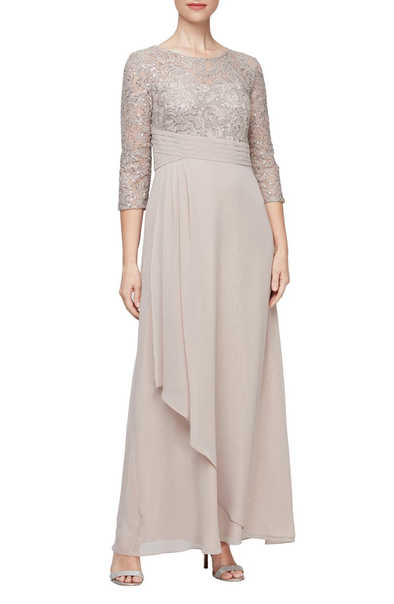 Alex Evenings Sequin & Lace Empire Waist Gown, Main, color, 