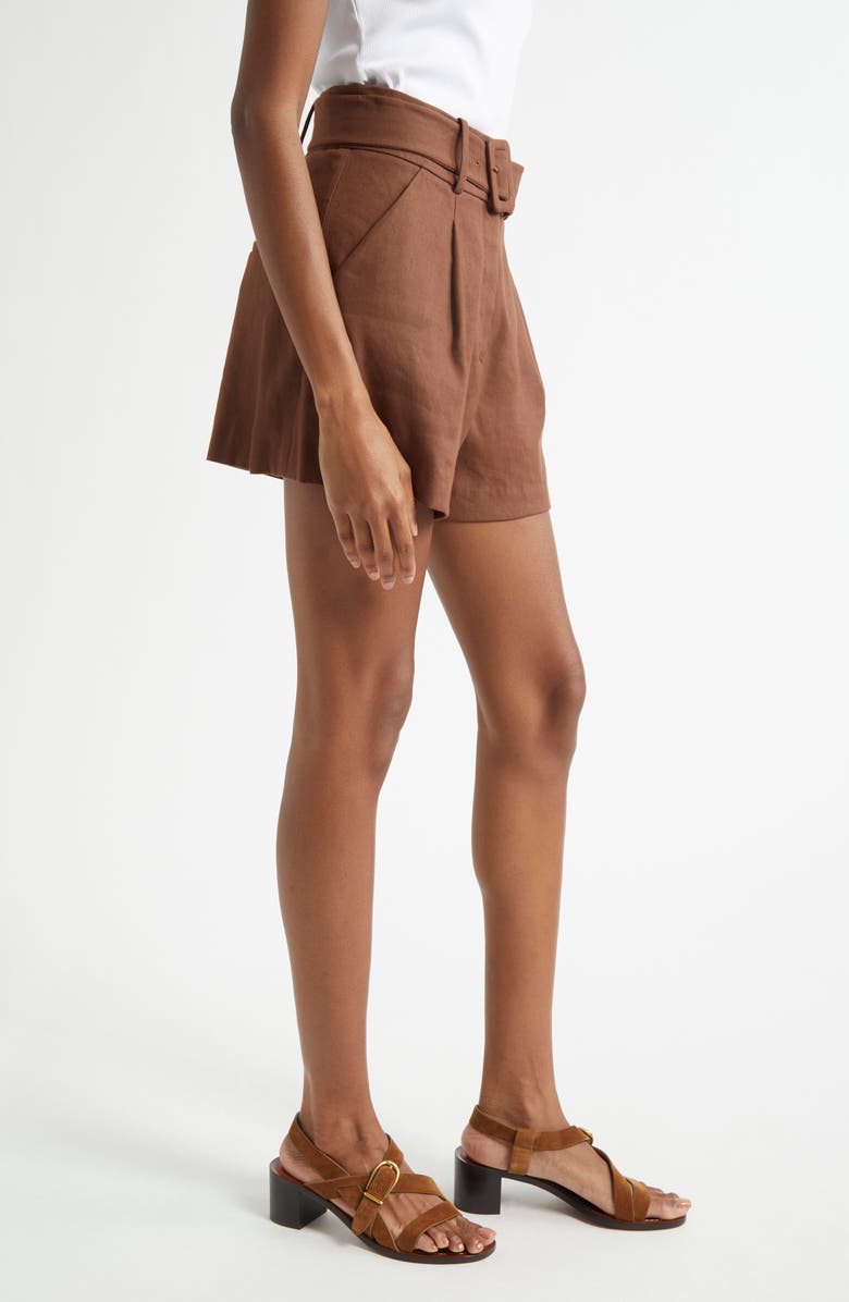 Veronica Beard Piper Pleated Linen Blend Shorts, Alternate, color, Light Chicory