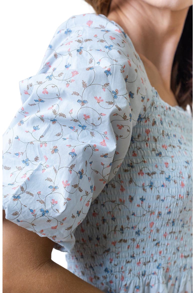 Women's Organic Smocked Bubble Sleeve Dress, Alternate, color, Pale Blue Vintage Floral