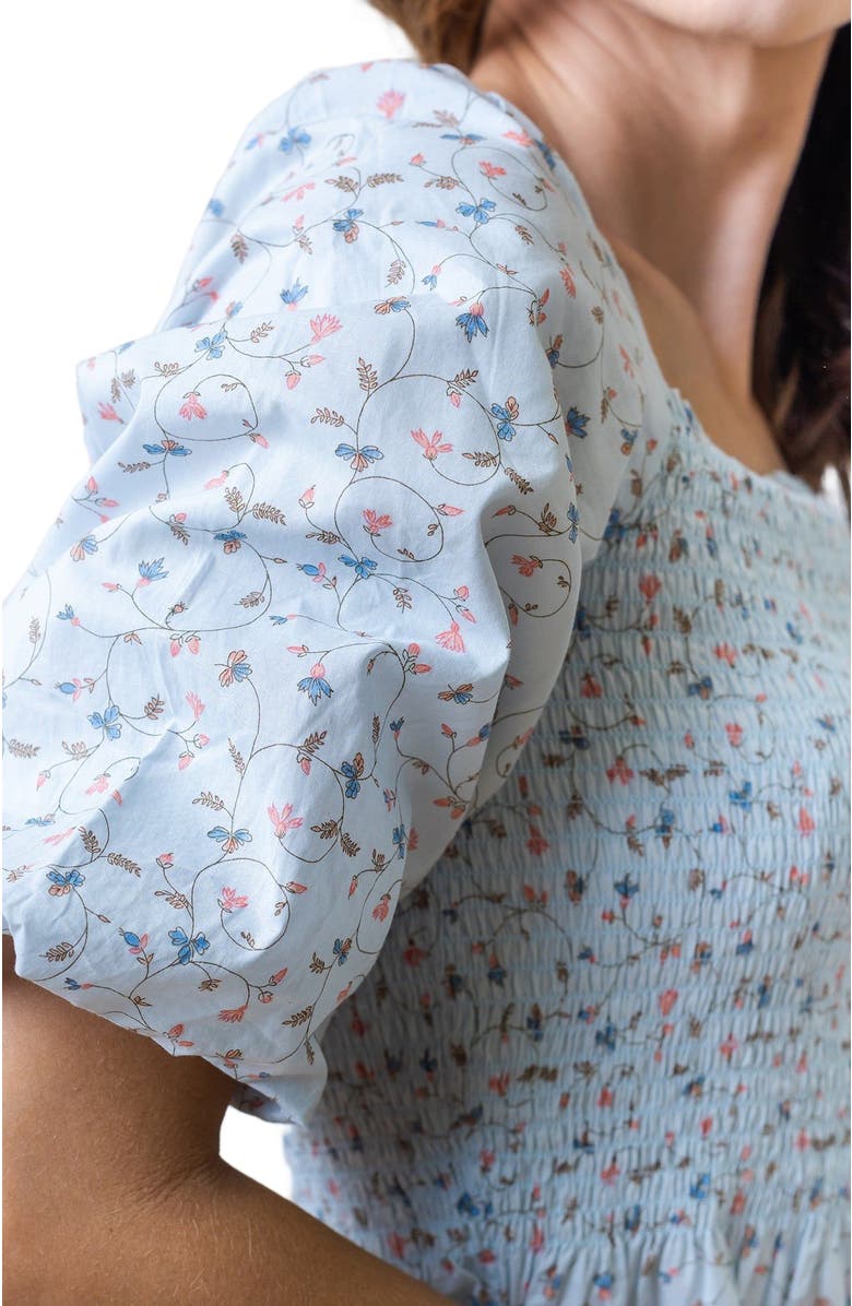 Hope & Henry Women's Organic Smocked Bubble Sleeve Dress, Alternate, color, Pale Blue Vintage Floral