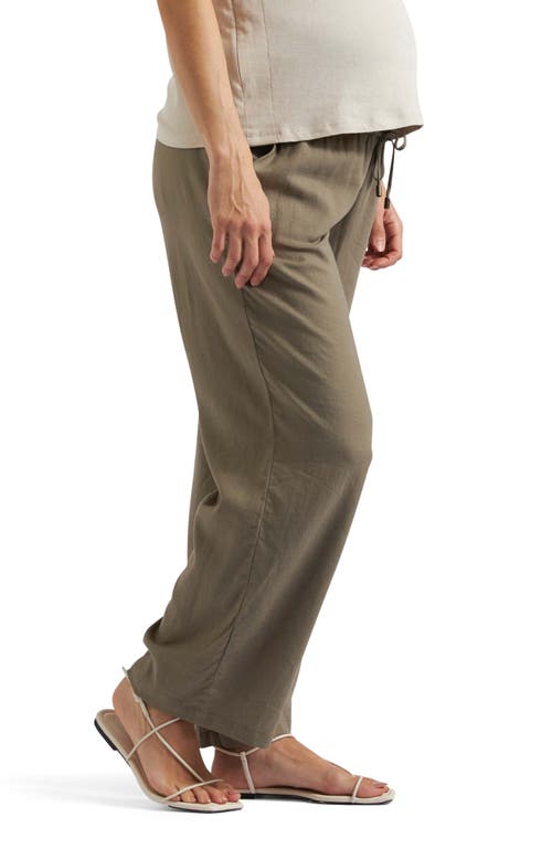 Ripe Maternity Indi Shirred Linen Blend Wide Leg Maternity Pants In Green