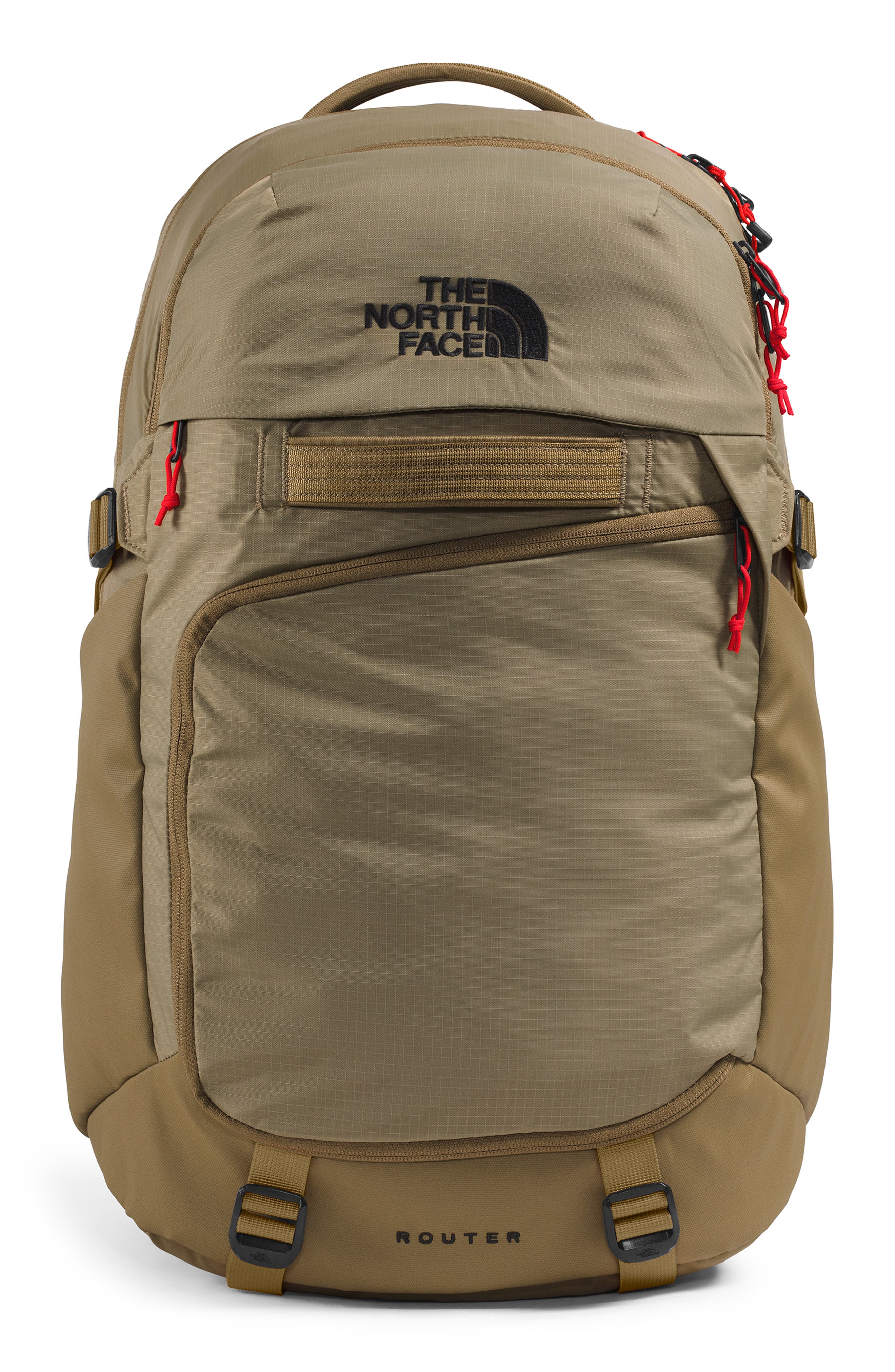 Router Water Repellent Nylon Ripstop Backpack, Main, color, CEDAR/ LAVA RED