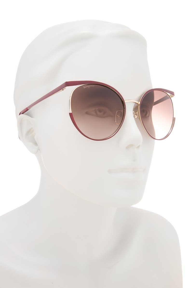 FERRAGAMO 58mm Round Sunglasses, Alternate, color, Bordeaux/ Gold
