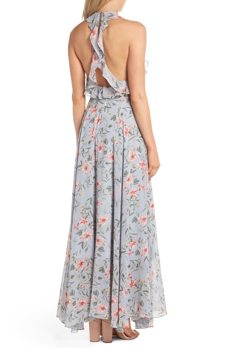 Gal Meets Glam Collection Ella Floral Ruffle Chiffon Maxi Dress, Alternate, color, 